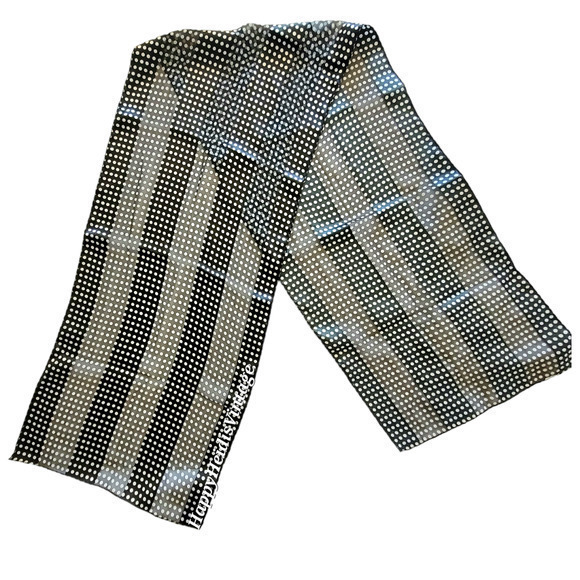HP Vintage Black and‎ White Sheer Polka Dot Skinny Scarf Goth - Picture 1 of 7
